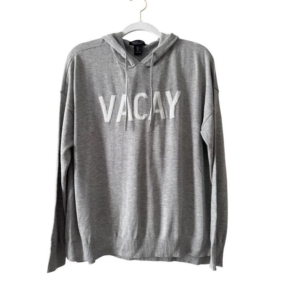 Rachel Zoe Gray Pullover Sweater Size Large VACAY Hooded Cashmere Blend - Picture 1 of 8